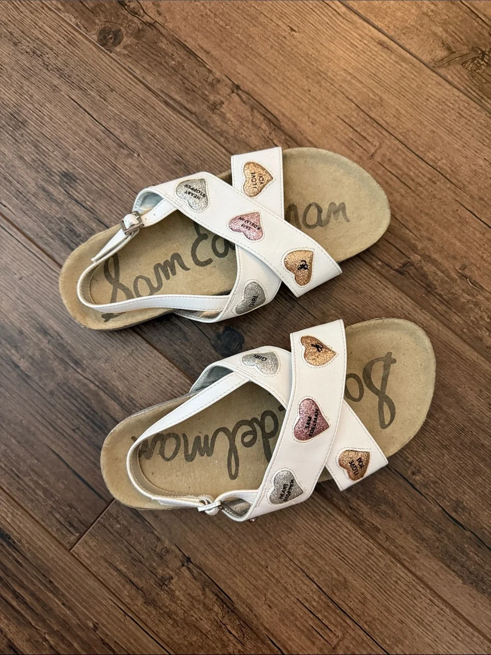Sam Edelman White Kids' Bethel Kandi Sandals with Metallic Heart Accents
